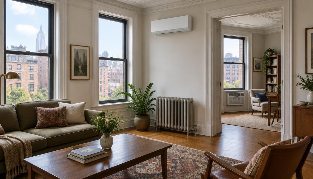 Pre-war New York City apartment with ductless and through-wall cooling options